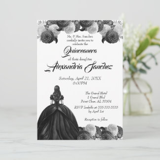 Schwarz-Weiß-Quinceanera Einladung