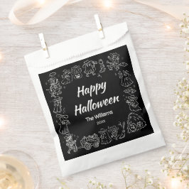 Schwarz-Weiß-Quirky Hand Draodles Halloween Geschenktütchen