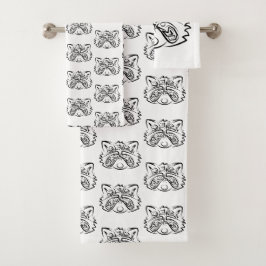 Schwarz-Weiß-Raccoon Badhandtuch Set