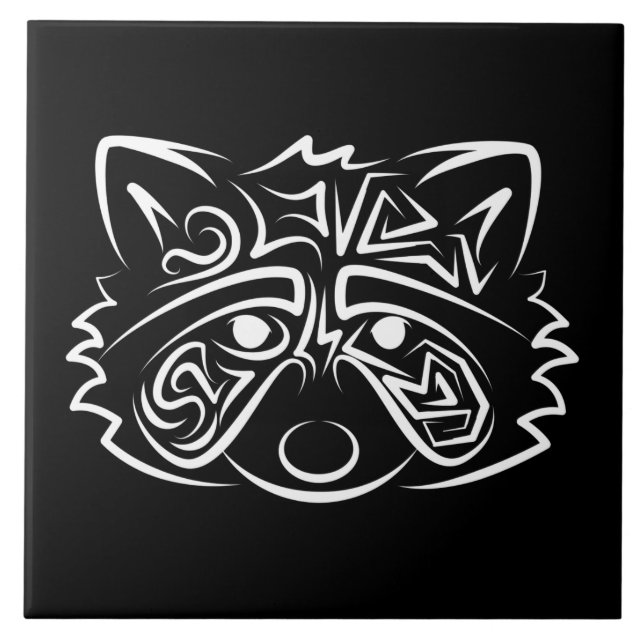 Schwarz-Weiß-Raccoon Fliese (Vorderseite)