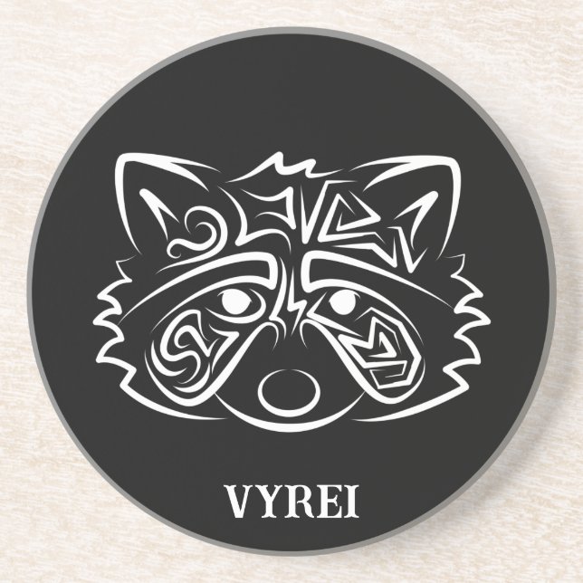 Schwarz-Weiß-Raccoon Getränkeuntersetzer (Vorne)