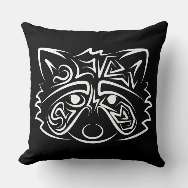 Schwarz-Weiß-Raccoon Kissen (Vorderseite)