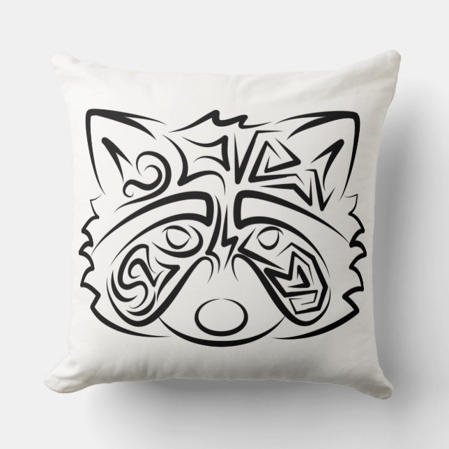 Schwarz-Weiß-Raccoon Kissen (Vorderseite)