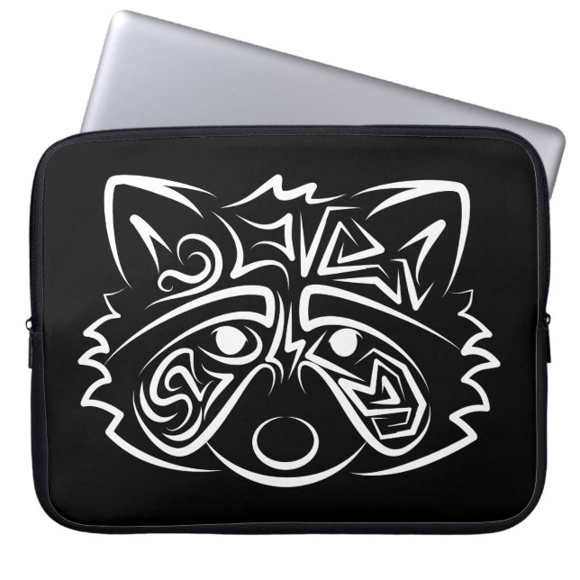 Schwarz-Weiß-Raccoon Laptopschutzhülle (Vorderseite)