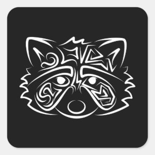 Schwarz-Weiß-Raccoon Quadratischer Aufkleber
