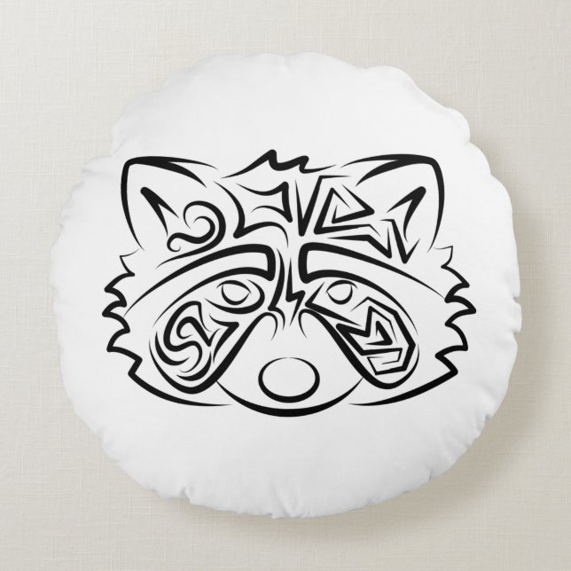 Schwarz-Weiß-Raccoon Rundes Kissen (Vorderseite)