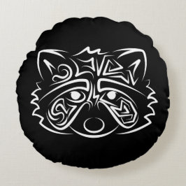 Schwarz-Weiß-Raccoon Rundes Kissen