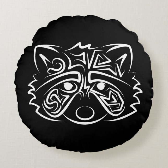 Schwarz-Weiß-Raccoon Rundes Kissen (Vorderseite)