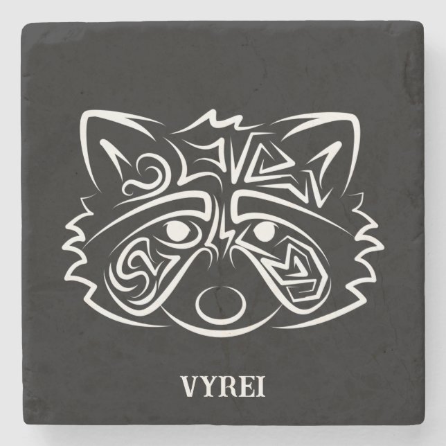 Schwarz-Weiß-Raccoon Steinuntersetzer (Vorderseite)