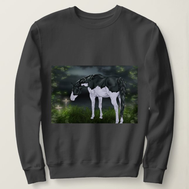 Schwarz-Weiß-Rahmen Overo Paint Horse Sweatshirt (Design vorne)
