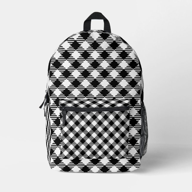 Schwarz-Weiß-Rastermonogramm Bedruckter Rucksack (Vorderseite)