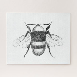 Schwarz-weiß-Rätsel mit Vintage-Bienenzeichnung