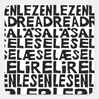 Schwarz-Weiß "Read" in 8 Sprachen Lino Cut Quadratischer Aufkleber