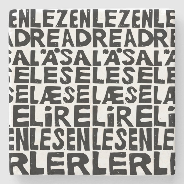 Schwarz-Weiß "Read" in 8 Sprachen Lino Cut Steinuntersetzer (Vorderseite)