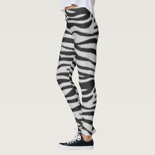 Schwarz-Weiß-Realistische Zebra-Pelz-Textur Leggings (Links)