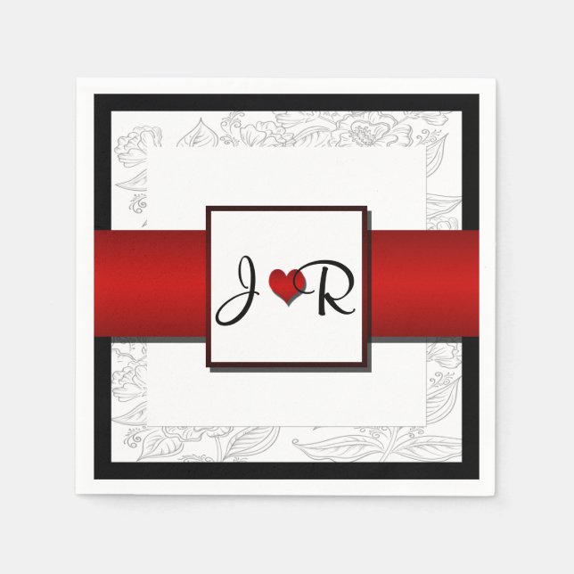 Schwarz-weiß Red Bohemisch Posh Wedding Napkins Serviette (Vorderseite)