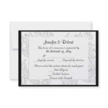 Schwarz-weiß Red Bohemisch Wedding Response Card