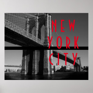 Schwarz-weiß Red Brooklyn Bridge New York City Poster