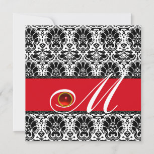 SCHWARZ-WEISS RED DAMASK MONOGRAM Ruby Einladung