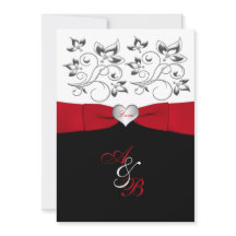 Schwarz-weiß Red DRUCTED Ribbon Wedite Einladung