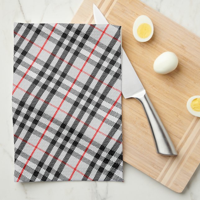 Schwarz-weiß Red Gingham | Klassisches Scheckgeweb Geschirrtuch (Viertel Falte)
