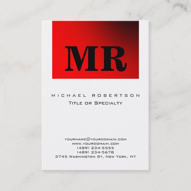 Schwarz-weiß Red Minimalistisch Monogram Business  Visitenkarte (Vorderseite)