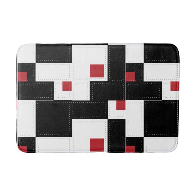 Schwarz-weiß Red Modern Vintage Patchwork Badematte (Vorderseite)
