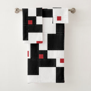 Schwarz-weiß Red Modern Vintage Patchwork Badhandtuch Set
