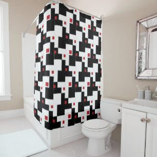 Schwarz-weiß Red Modern Vintage Patchwork Duschvorhang
