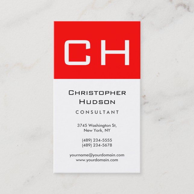 Schwarz-weiß Red Monogram Consultant-Visitenkarte Visitenkarte (Vorderseite)