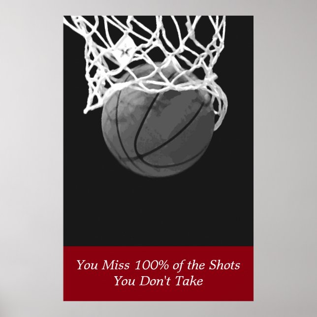 Schwarz-weiß Red Motivierend Basketball Sport Poster (Vorne)