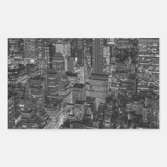 Schwarz-weiß Red New York City Skyline Rechteckiger Aufkleber (Vorderseite)