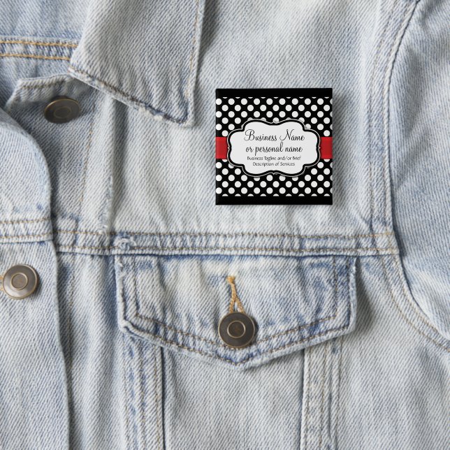 Schwarz-weiß Red Polka Dot Retro Niedlich Consulta Button (Beispiel)
