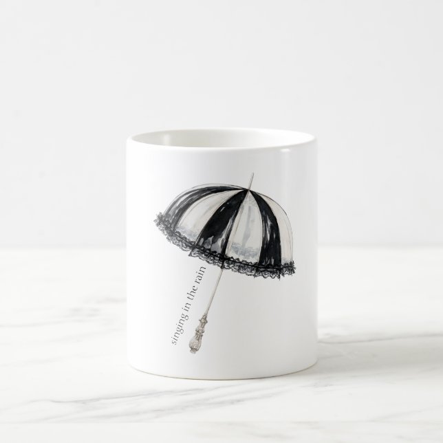 Schwarz Weiß Regenschirm Kaffeetasse (Mittel)