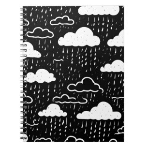Schwarz-Weiß-Regenwolken-Muster-Notizbuch Notizblock