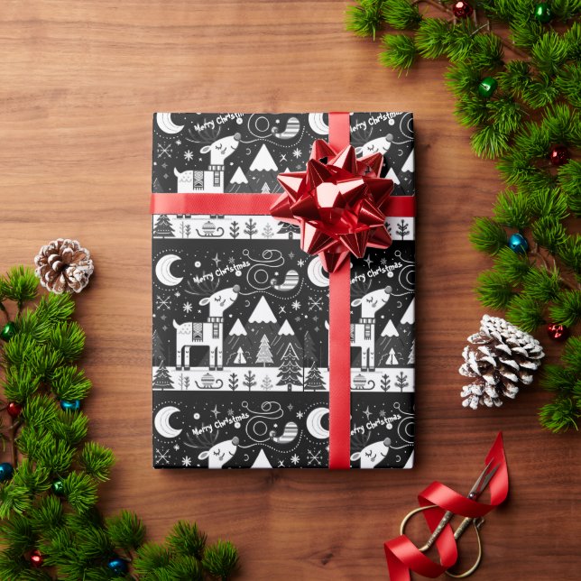 Schwarz-Weiß-Rentier-Muster Geschenkpapier (Feiertagsgeschenk)