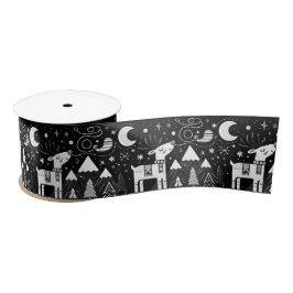 Schwarz-Weiß-Rentier-Muster Satinband