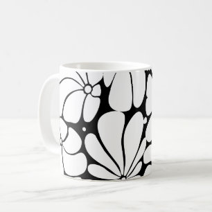 Schwarz-Weiß-Retro-70er-Blume Grafikdesign Kaffeetasse