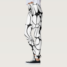 Schwarz-Weiß-Retro-70er-Blume Grafikdesign Leggings