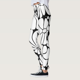 Schwarz-Weiß-Retro-70er-Blume Grafikdesign Leggings