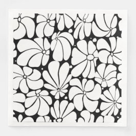 Schwarz-Weiß-Retro-70er-Blume Grafikdesign Serviette