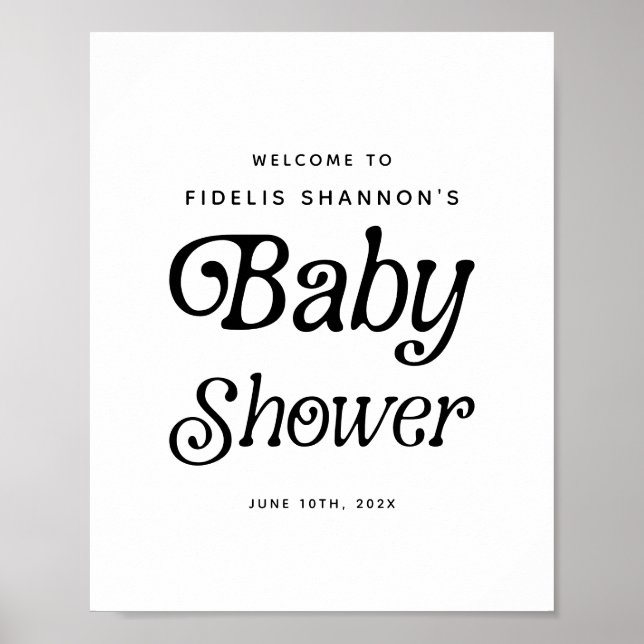 Schwarz-Weiß Retro Baby Dusche Begrüßungszeichen Poster (Vorne)