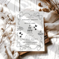 Schwarz-Weiß Retro Doodle Art Wedding