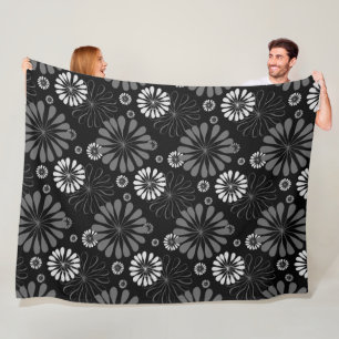 Schwarz-Weiß-Retro-Floral Fleecedecke