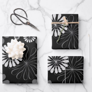 Schwarz-weiß retro floral geschenkpapier set