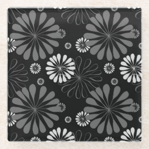 Schwarz-weiß retro floral glasuntersetzer