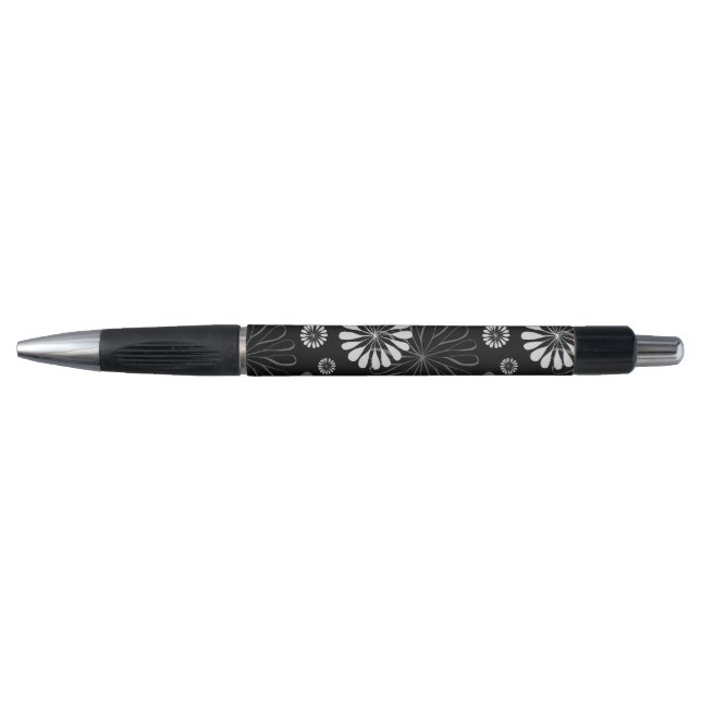 Schwarz-Weiß-Retro-Floral Kugelschreiber (Vorderseite)