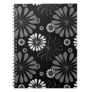 Schwarz-weiß retro floral notizblock