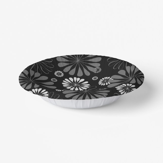 Schwarz-Weiß-Retro-Floral Pappteller (Gewinkelt)