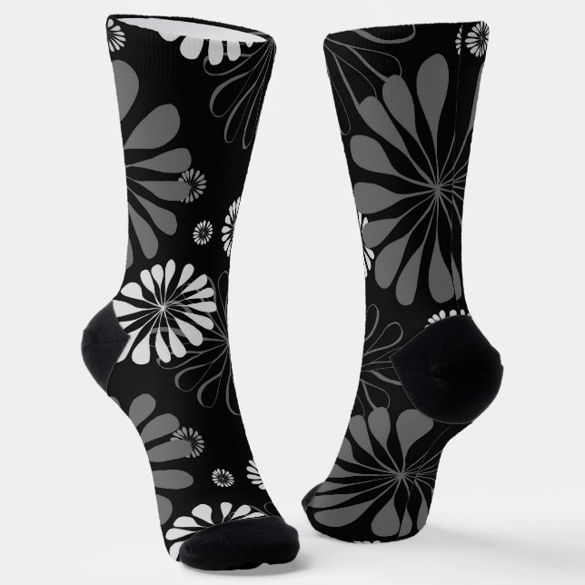 Schwarz-Weiß-Retro-Floral Socken (Gewinkelt)